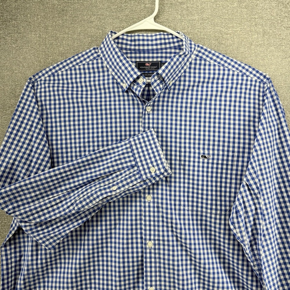 Vineyard Vines Classic Fit Tucker Shirt Men Size XXL Blue Checked Long Sleeve